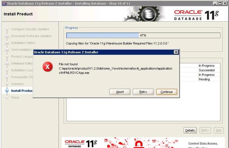 Failed to install Oracle Database 11g