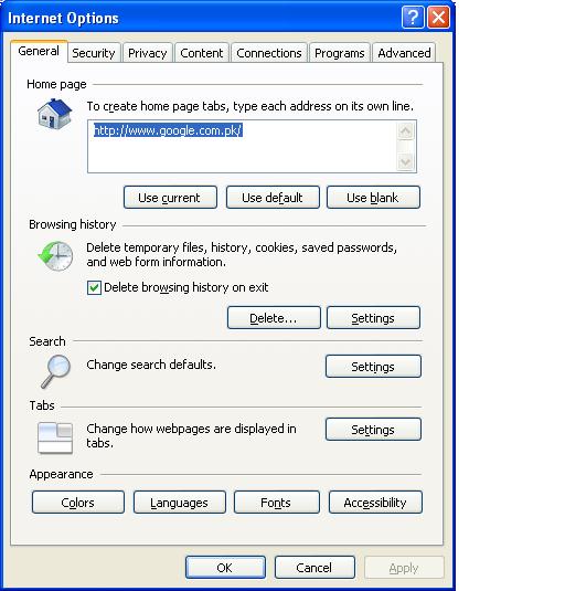 Erasing of search history from browser