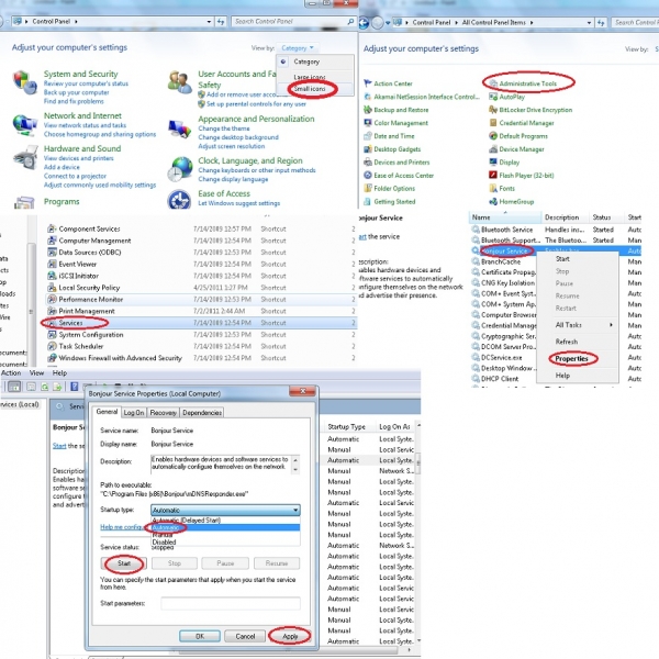 The Bonjour service has been disabled message in iPHONE