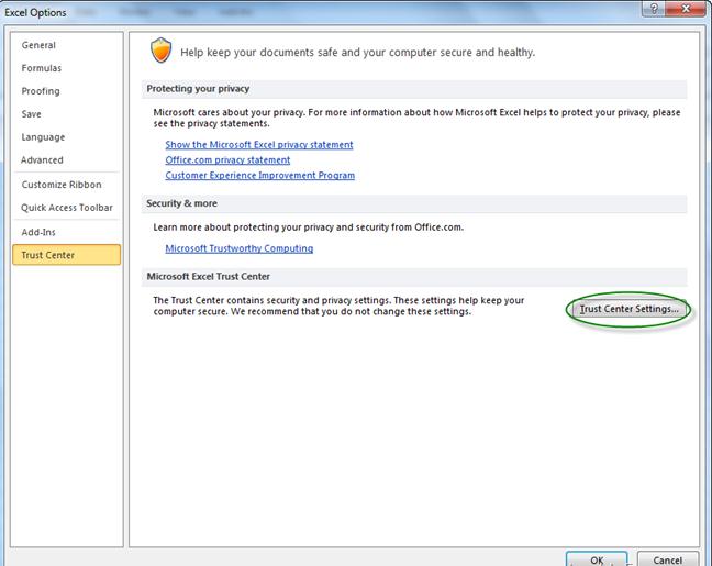 Get Security warning Macros have been disabled in Microsoft Office 2010