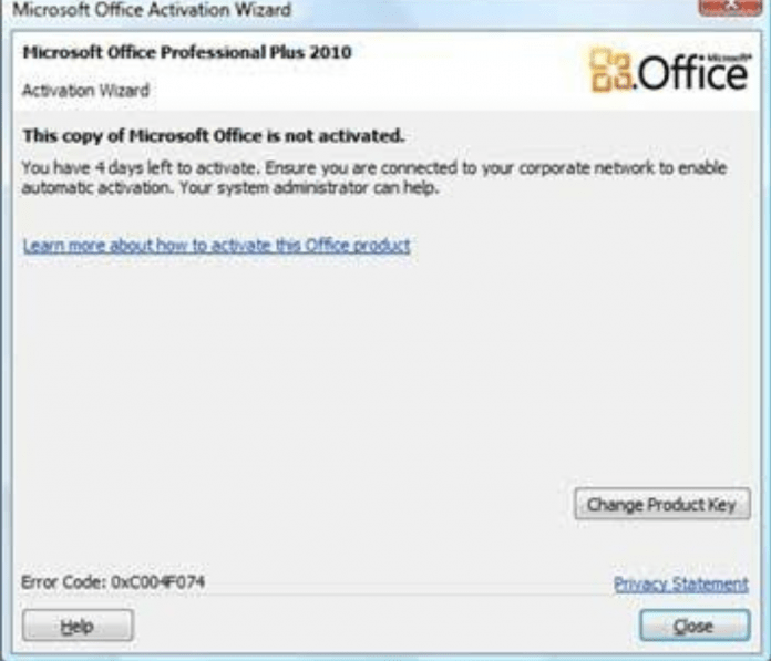 Solution To Microsoft Office 2010 Error Code 0xc004f074