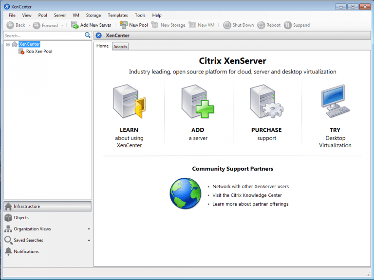 Managing XenServer with a XenCenter and Xen Orchestra Web Interfaces