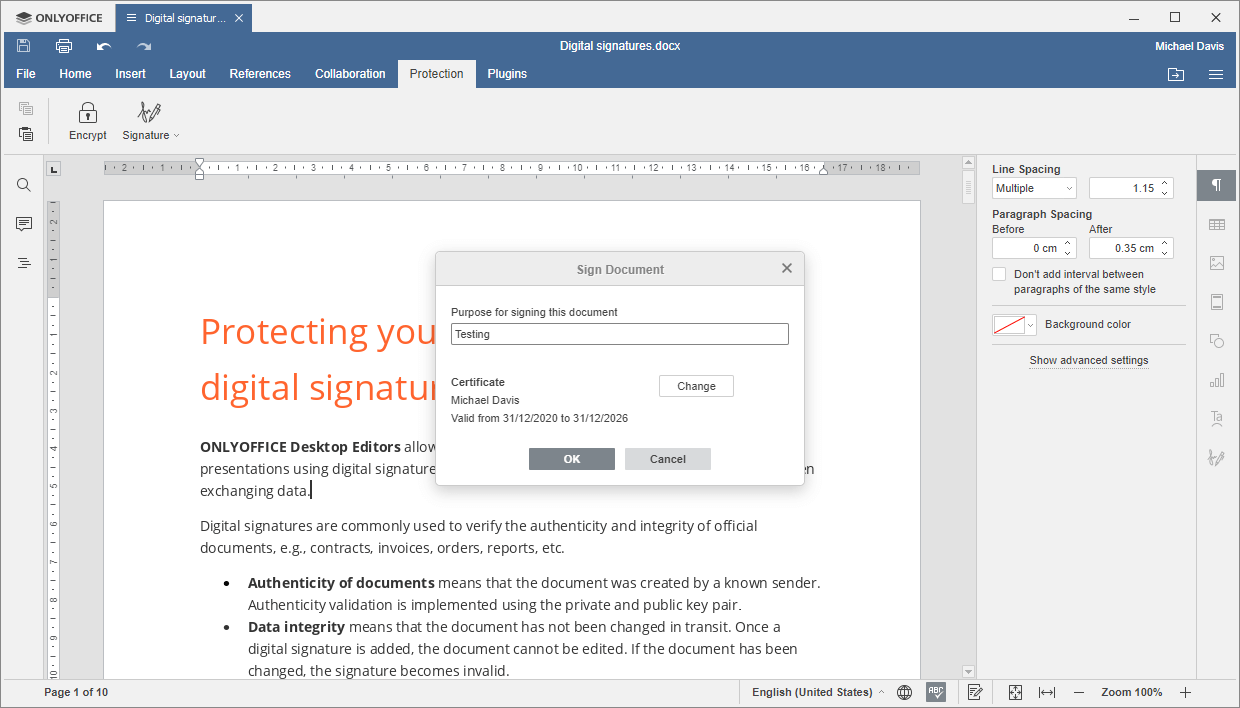 Digitally Sign Documents in Linux Using ONLYOFFICE Desktop Editors