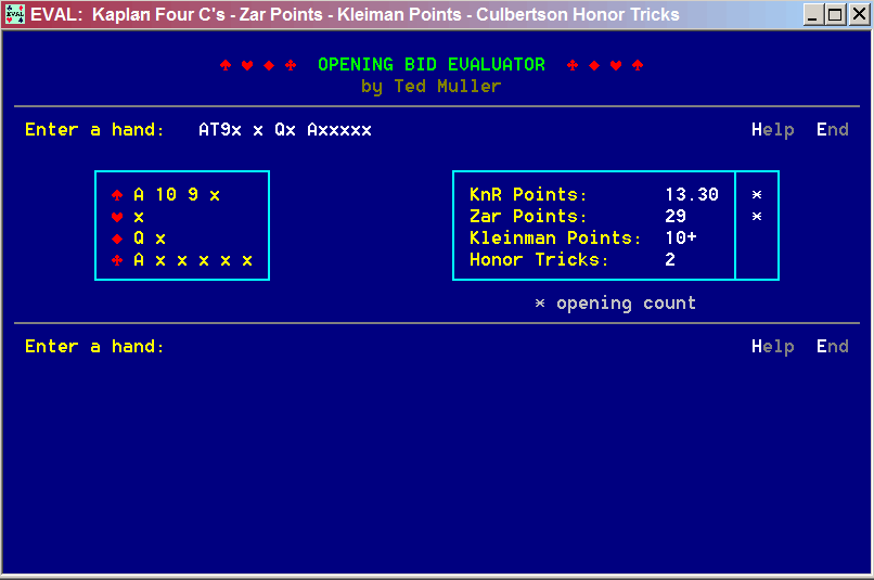 Bridge Software Four OpeningBid Evaluators Ted's Bridge World