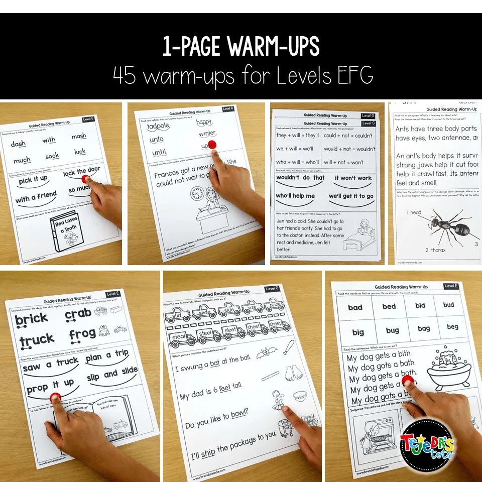 Guided Reading Warmups Levels EFG Tejeda's Tots