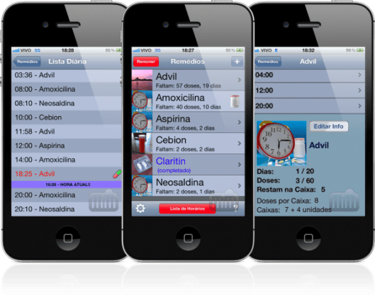 Aplicativo "Hora do remédio" para iPhone. Não perca o horário de suas