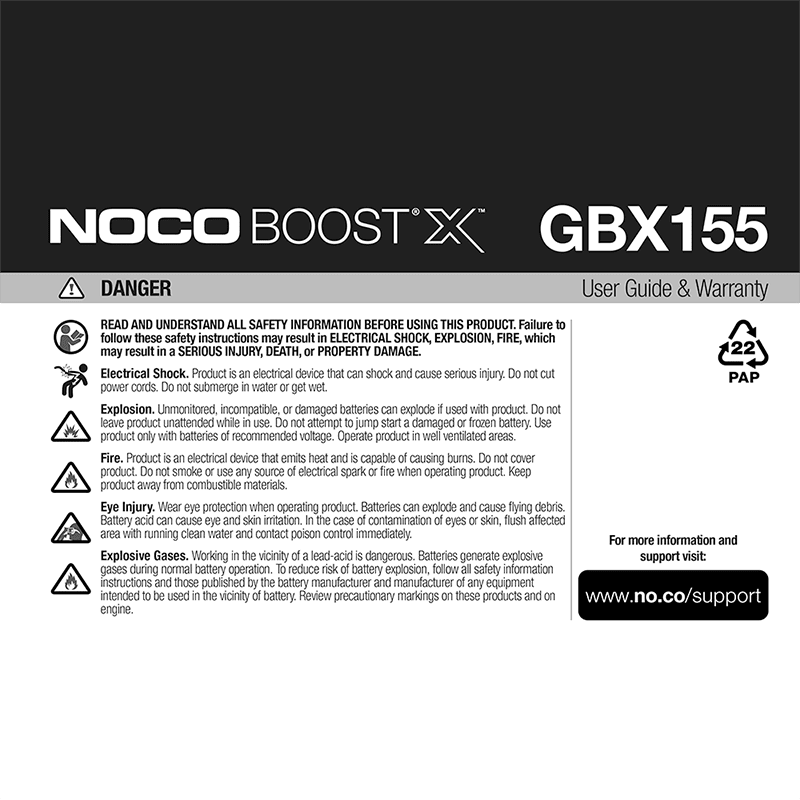 NOCO GBX155 Boost X 4250 Amp Lithium Jump Starter User Manual