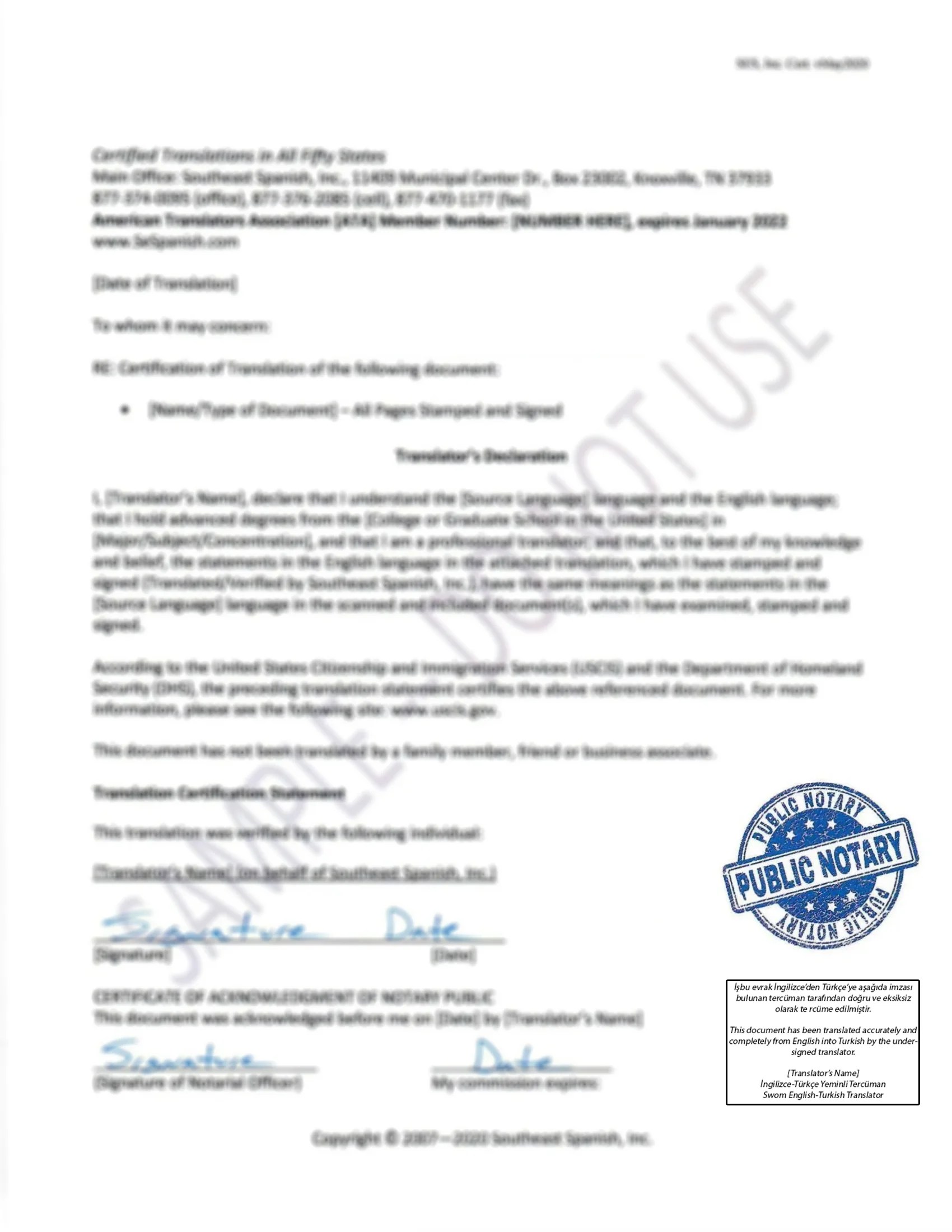 Sworn and certified translation in Turkish
