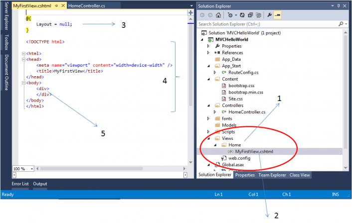 Create MVC application in C and Visual Studio