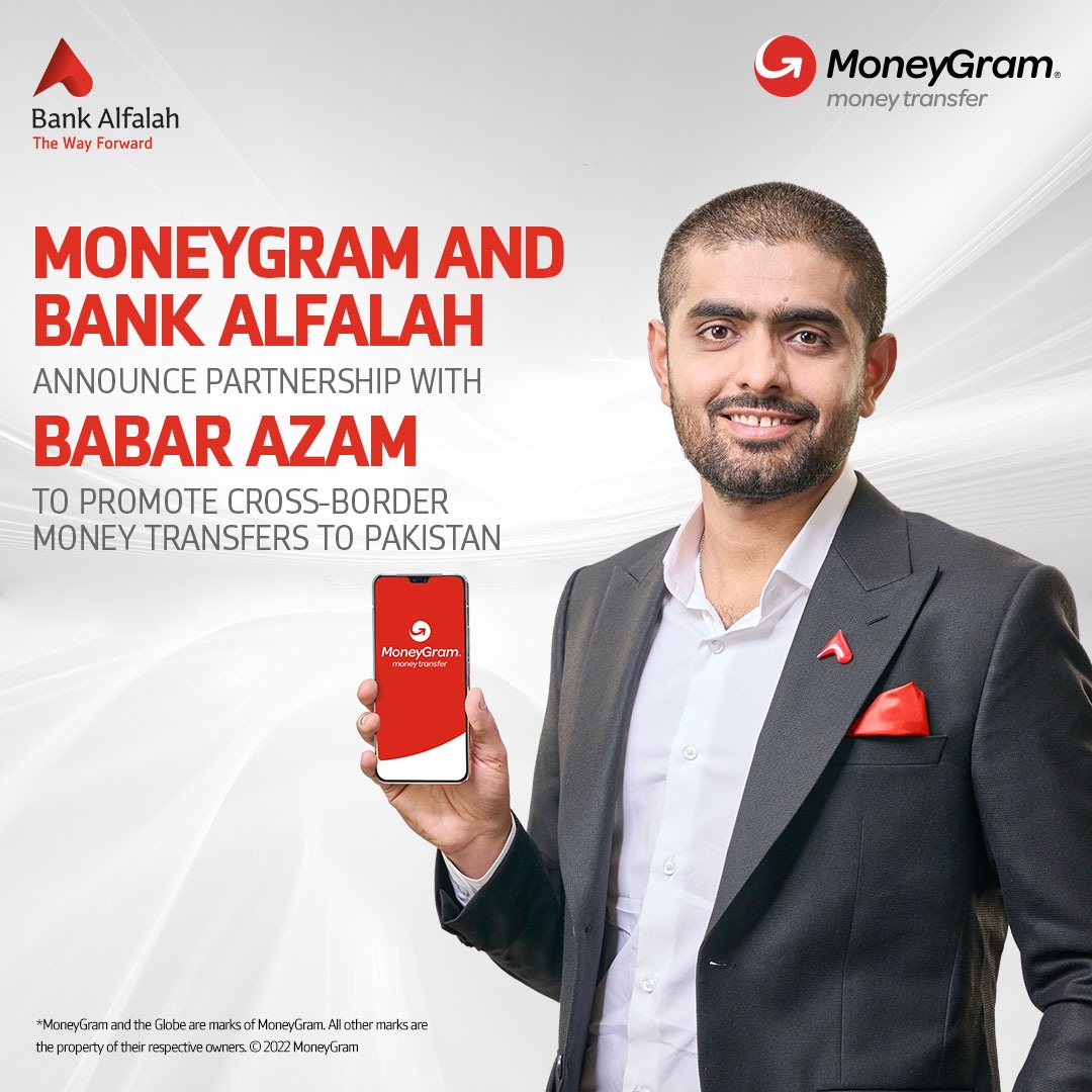 Bank Alfalah and MoneyGram partnership with Babar Azam Teleco Alert