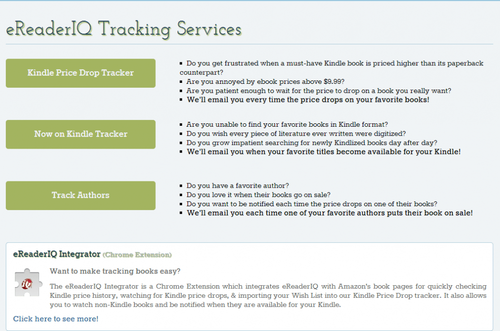 Track Kindle ebook prices and availability using eReaderIQ TeleRead
