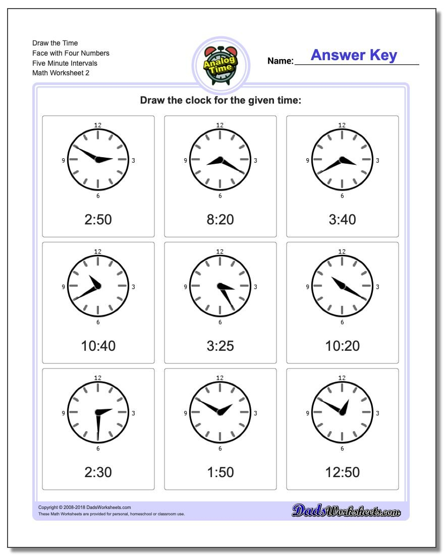 Telling Time To The Five Minute Interval Worksheets Telling Time Worksheets