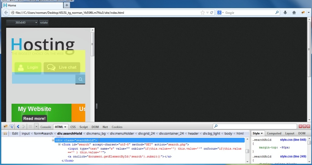 JS Animated. How to edit screen resolution dependent styles Template