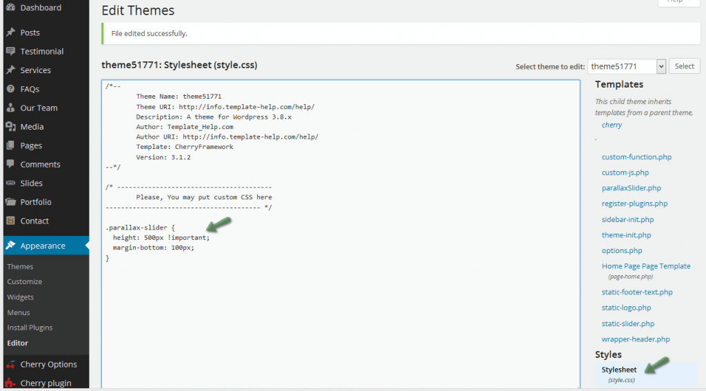 WordPress. How to change Parallax Slider dimensions Template Monster Help