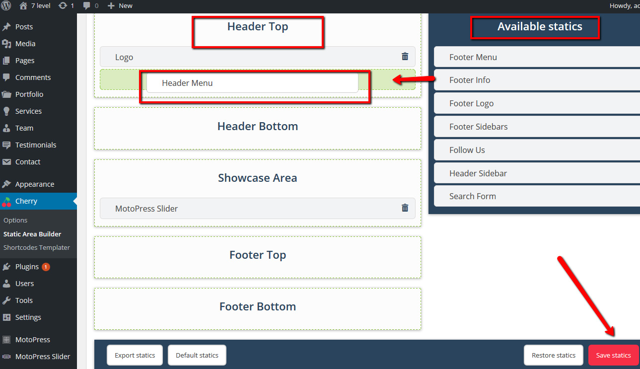 CherryFramework 4. How to deal with missing header and footer menus on