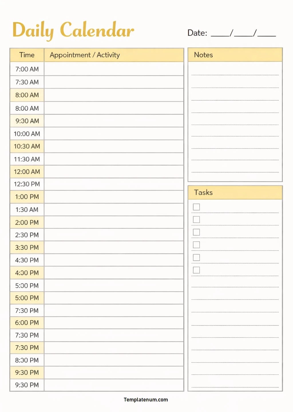 Free Printable Daily Calendar Template