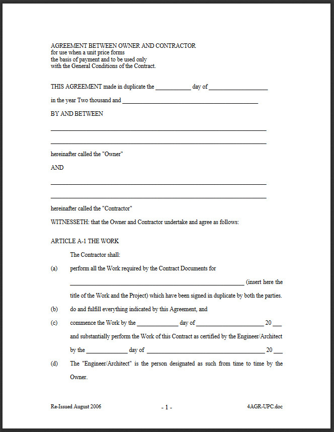 √ Free Agreement Between Owner And Contractor Pdf Templateral