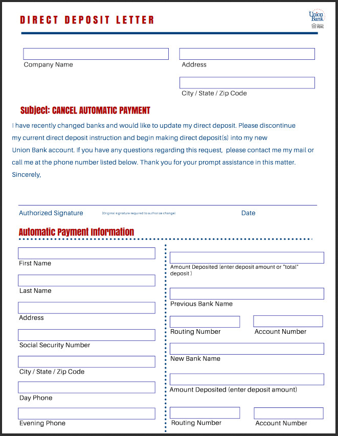 √ Free Printable Bank Letter For Direct Deposit