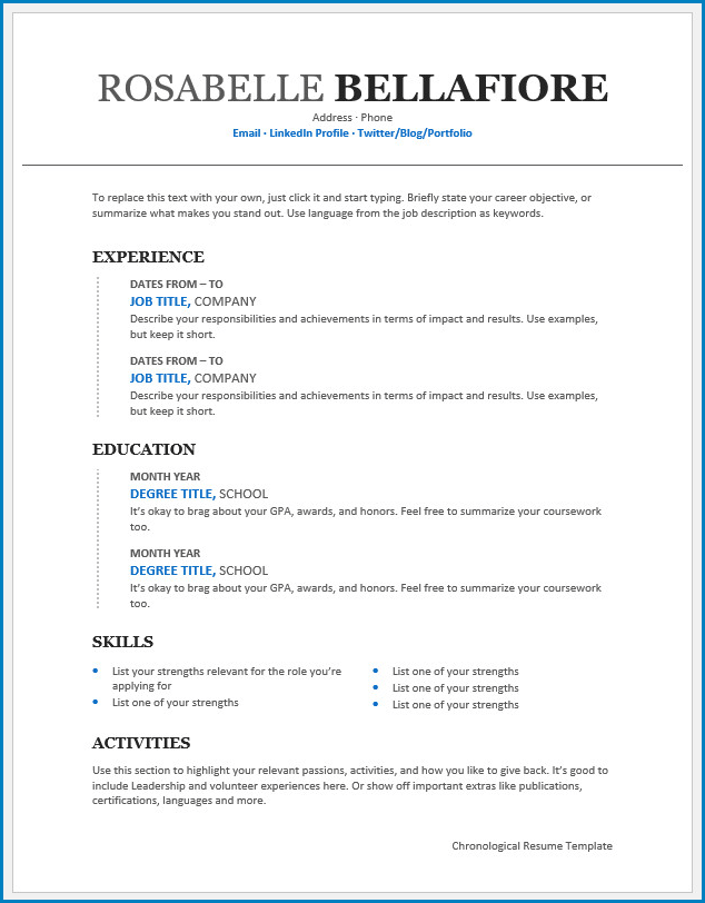 √ Free Printable Chronological Resume Template Templateral
