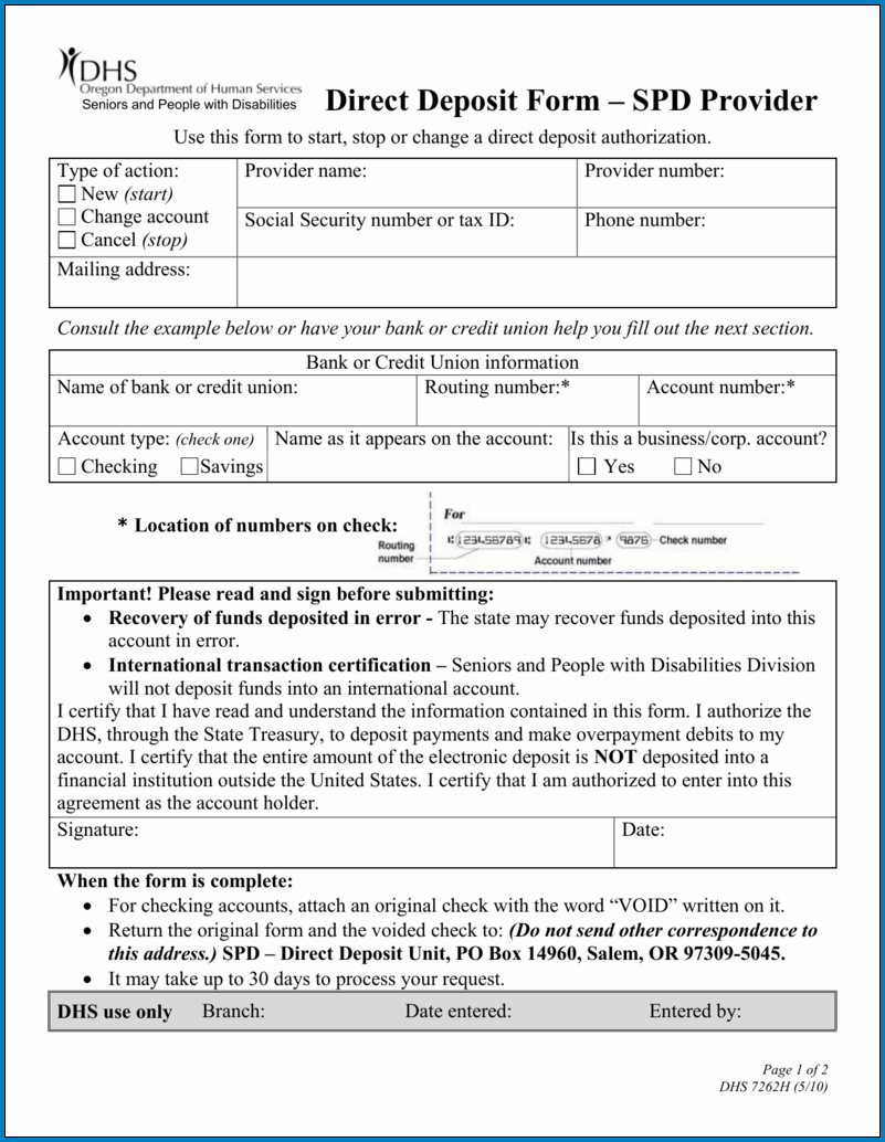 √ Free Printable Bank Direct Deposit Form Template