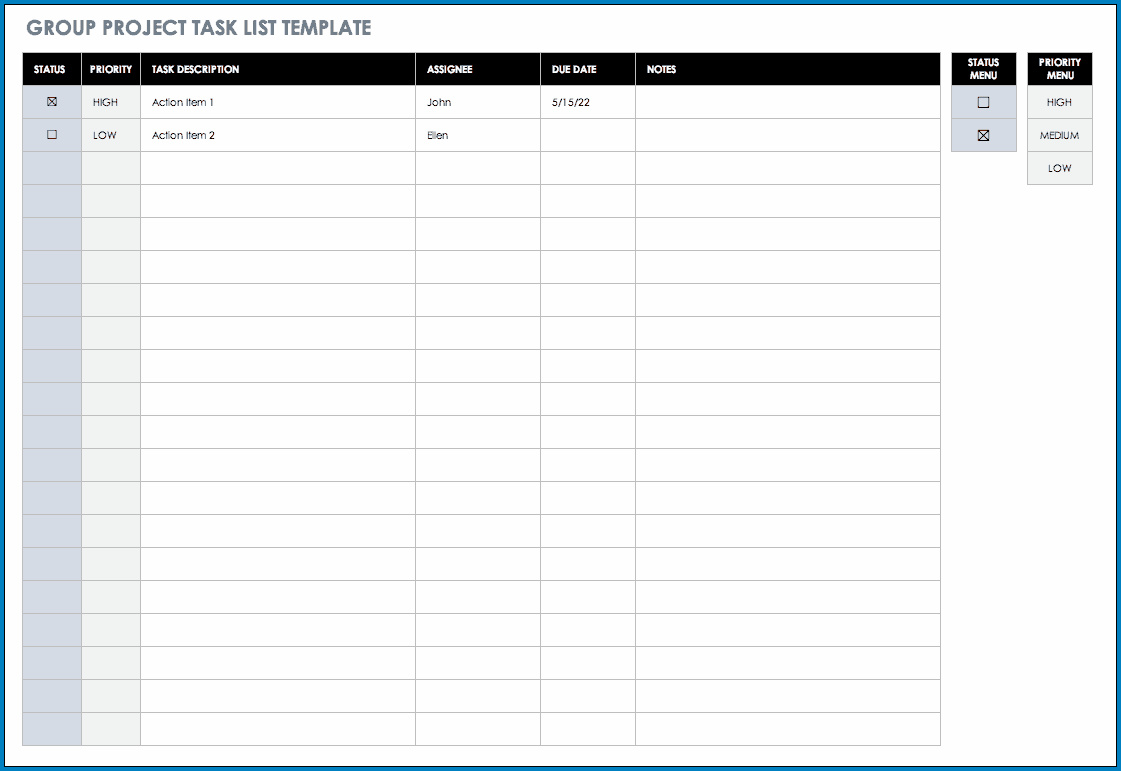 √ Free Printable Project Task List Template Templateral