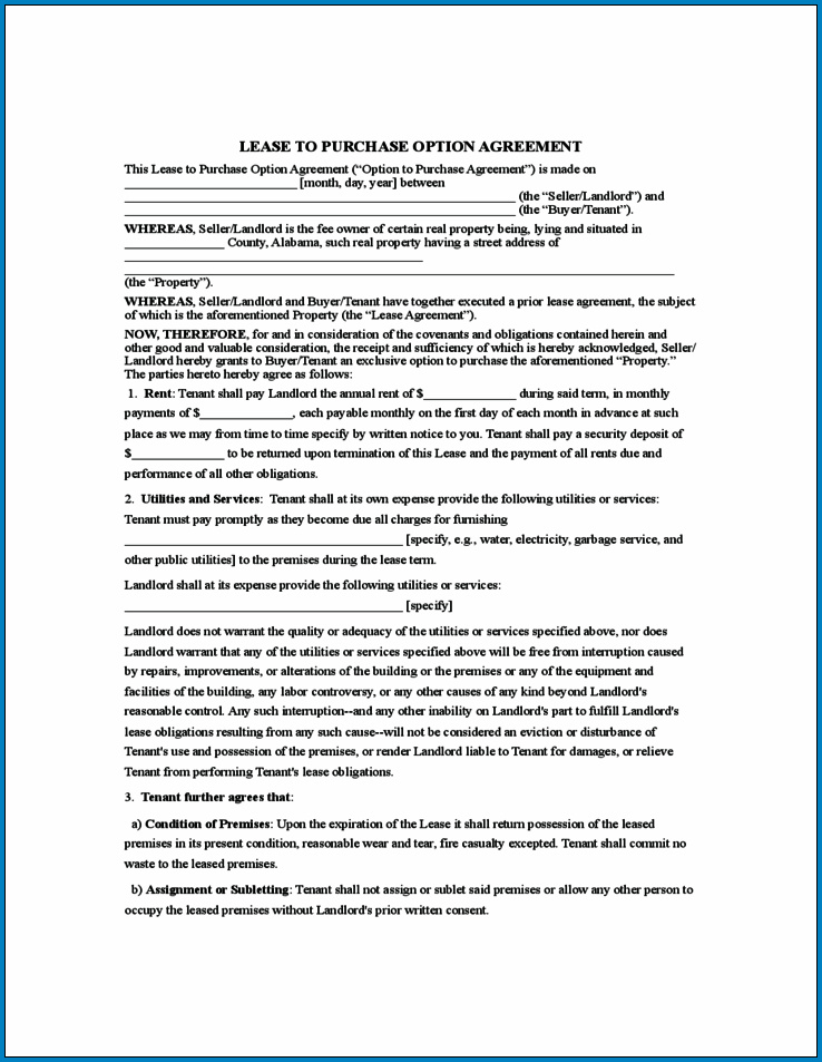 √ Free Printable Rent With Option To Buy Contract Form
