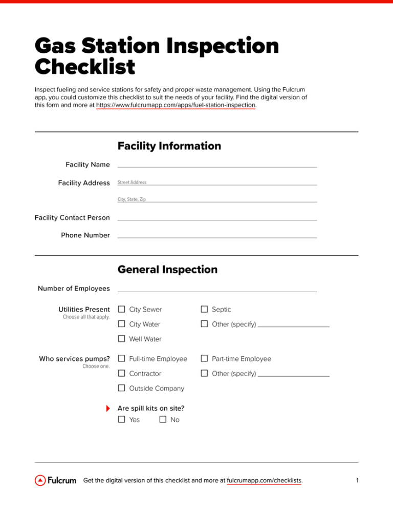 Fuel Station Inspection Checklist Template Sample Templateral