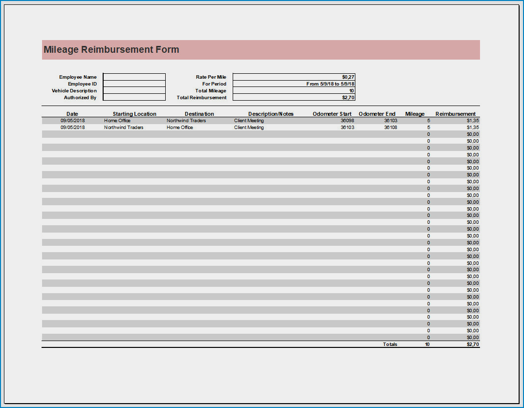 √ Free Printable Mileage Reimbursement Form