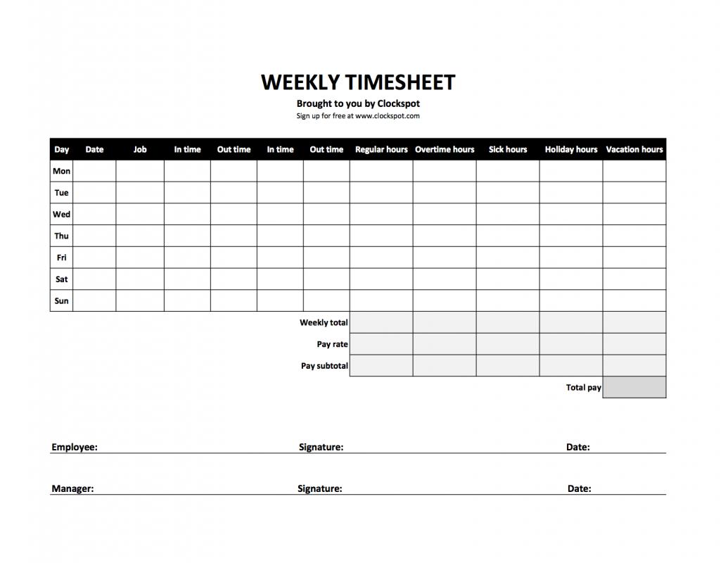 Printable Weekly Timesheet Template | Templateral