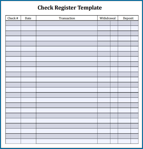 √ Free Printable Check Register Template
