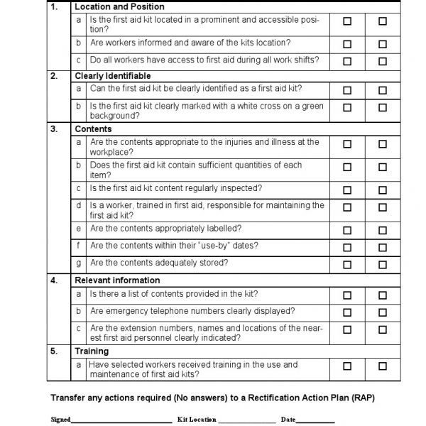 GA08003 First Aid Kit Checklist Template Warehouse