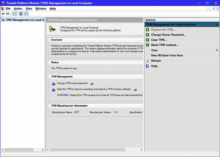 TPM Ready with reduced functionality; unable to use BitLocker Solved