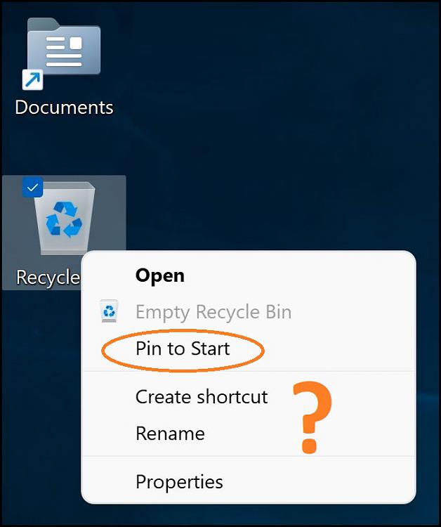 Able to remove 'Pin to Start' from Recycle Bin's context menu