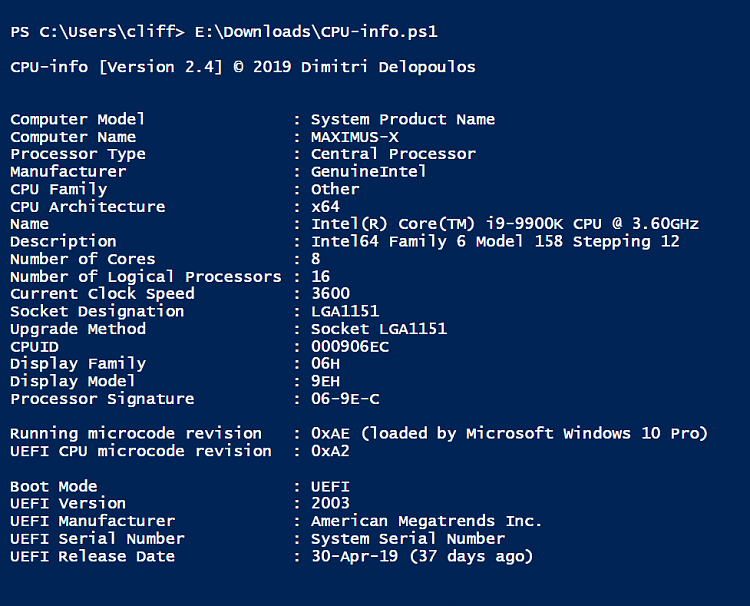 PowerShell script for CPU information, incl. CPUID Solved Page 7