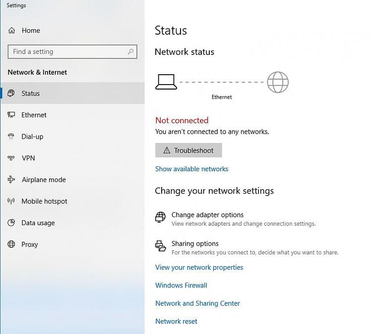This computer is not connected to a network. Click to connect