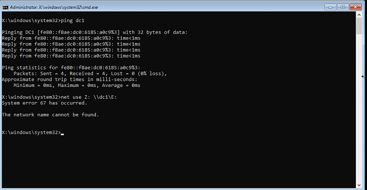 Windows PE System Error 67 The Network Name Cannot Be Found Solved