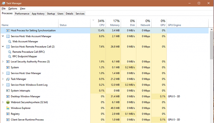 Constant high CPU usage when idle after upgrade from Win 7 to Win 10 Constant high CPU usage when idle after upgrade from Win 7 to Win 10