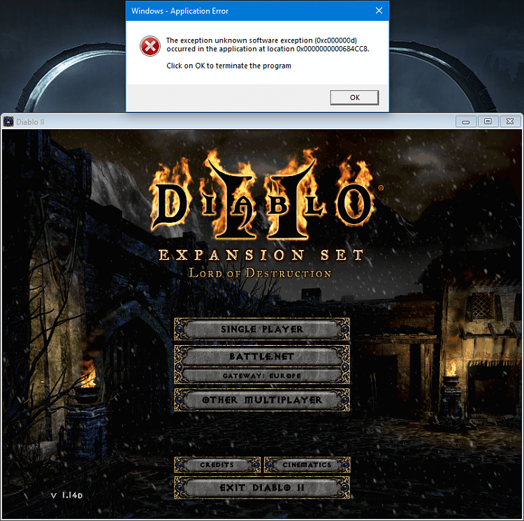 Diablo 2 LoD , launch error 0xc000000d Windows 10 Forums