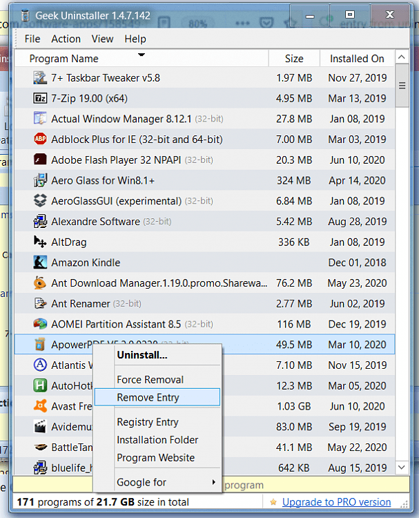 How to remove double entries same program in uninstall software