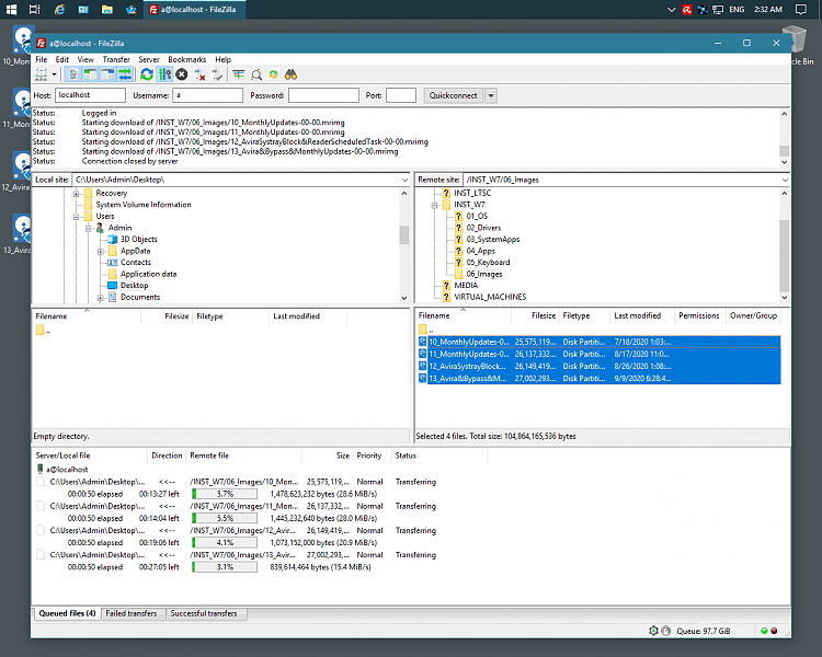 Filezilla concurrent copying on same Host File Explorer