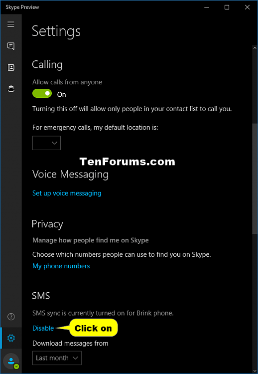 Enable or Disable SMS Sync with Skype in Windows 10 PC and Mobile Tutorials