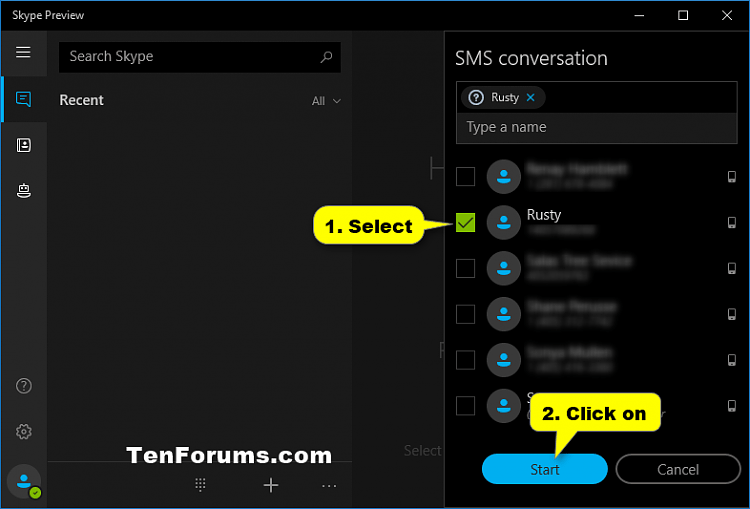 Send SMS Text Messages from Skype app on Windows 10 PC Tutorials