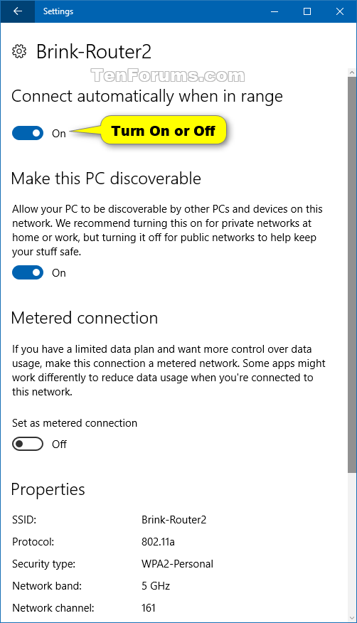 Turn On or Off Connect Automatically to Wireless Network in Windows 10