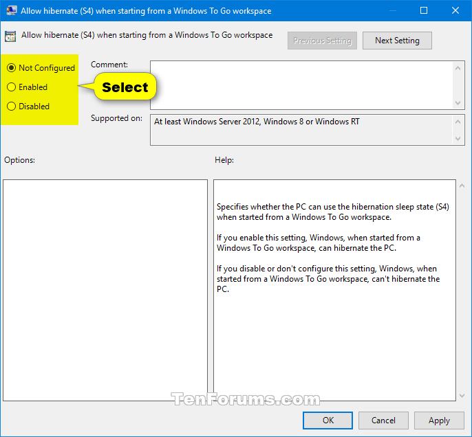 Enable or Disable Windows To Go using Hibernate on Windows 10 PC
