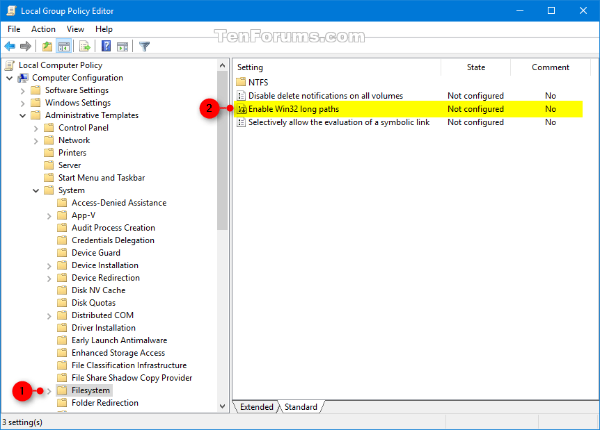 Enable or Disable Win32 Long Paths in Windows 10 Tutorials