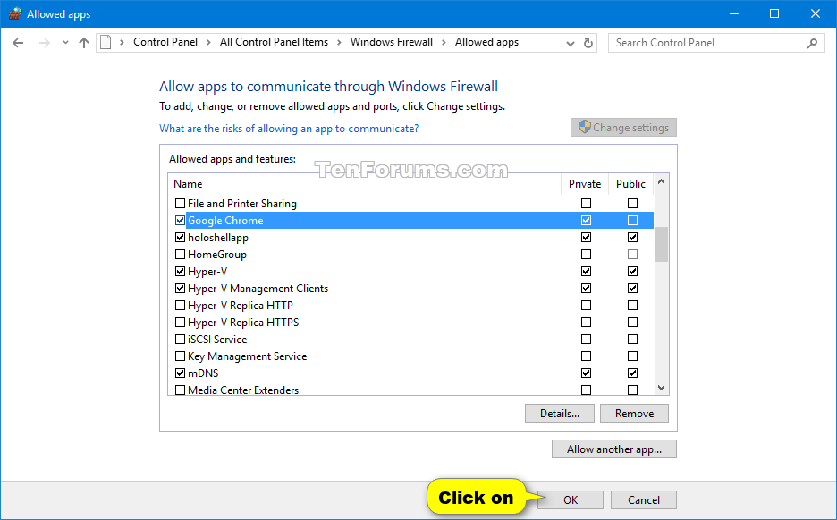 Security System Add or Remove Allowed Apps through Windows Firewall in