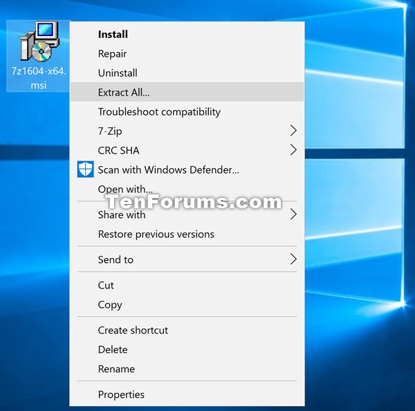 MSI files Add Extract All to Context Menu in Windows 10 Tutorials