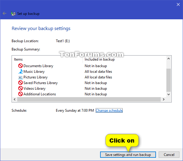 Setup Windows Backup in Windows 10 Tutorials