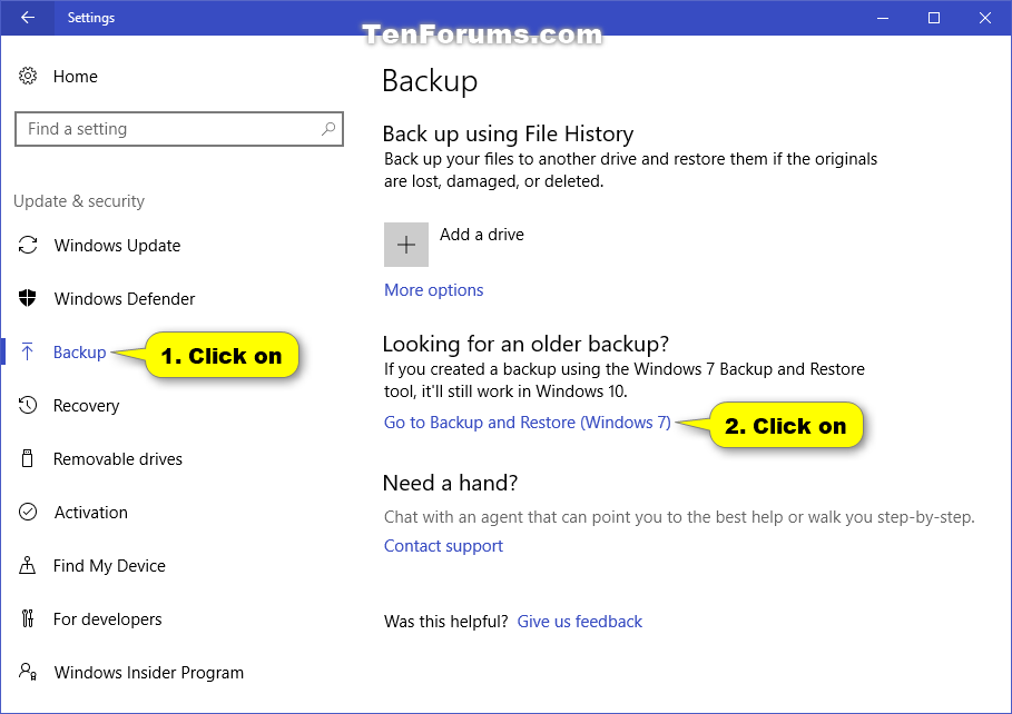 Change Windows Backup Settings in Window 10 Tutorials