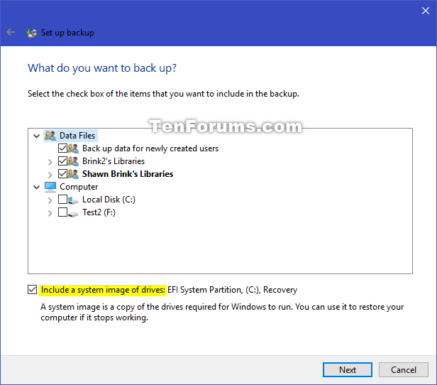 Change Windows Backup Settings in Window 10 Tutorials